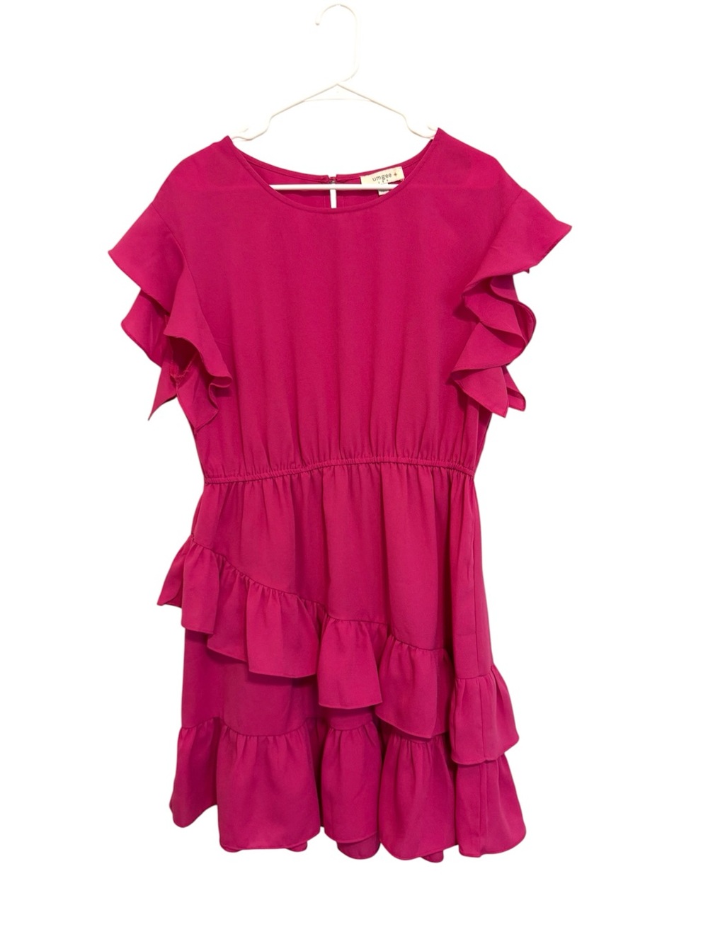 Umgee XL Fuchsia Flutter Sleeve Knee Length Dress Tiered Ruffle Boutique